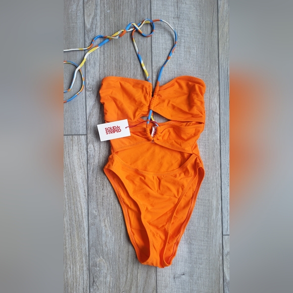 Solid and Striped One Piece Swimsuit